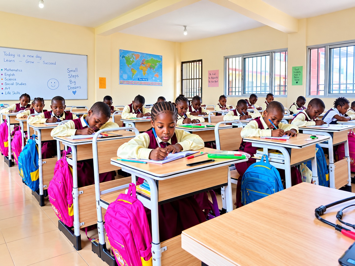 Pupils writing at their desks